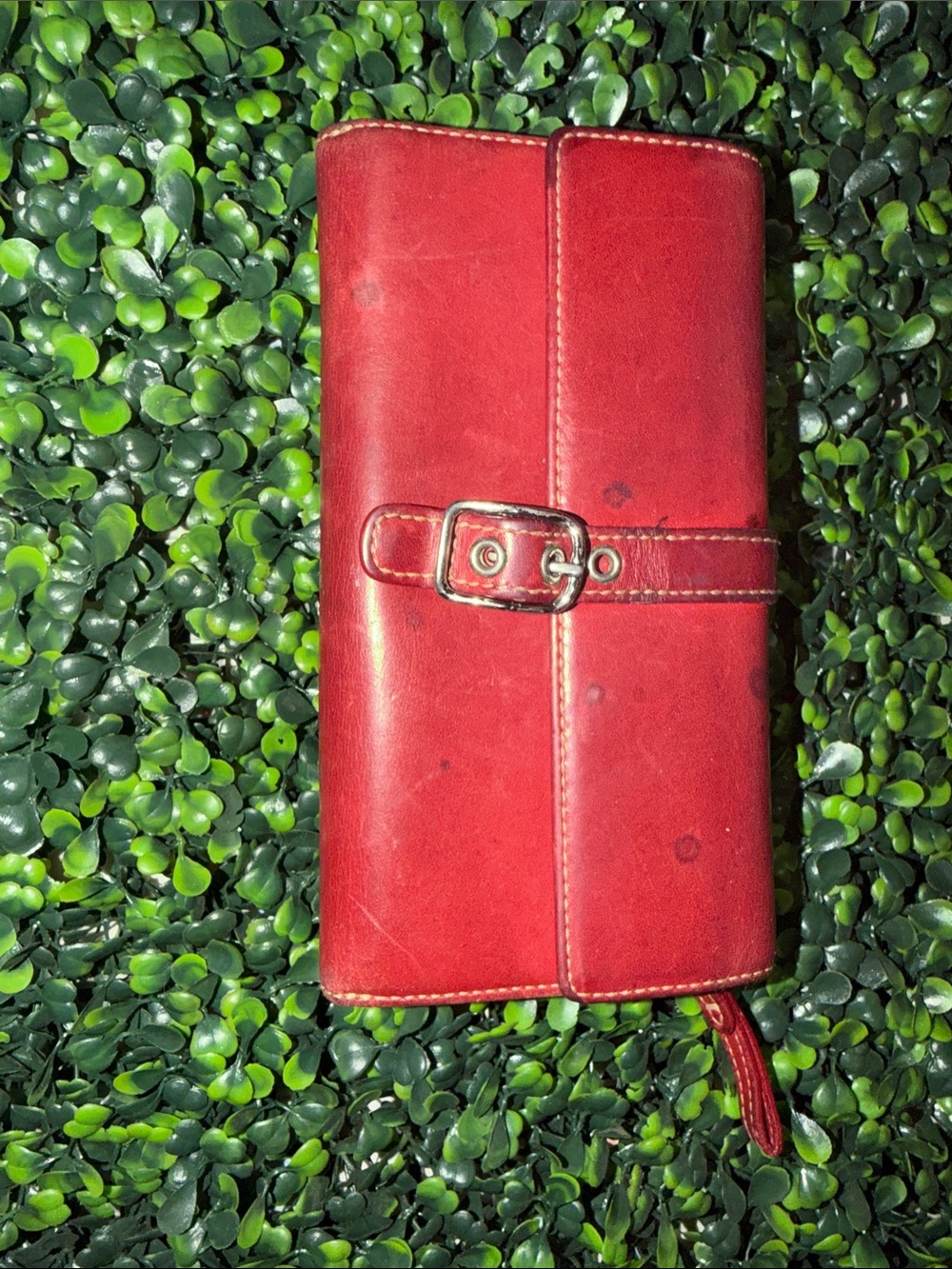 Coach Vintage wallet Red Leather Buckle Wallet used